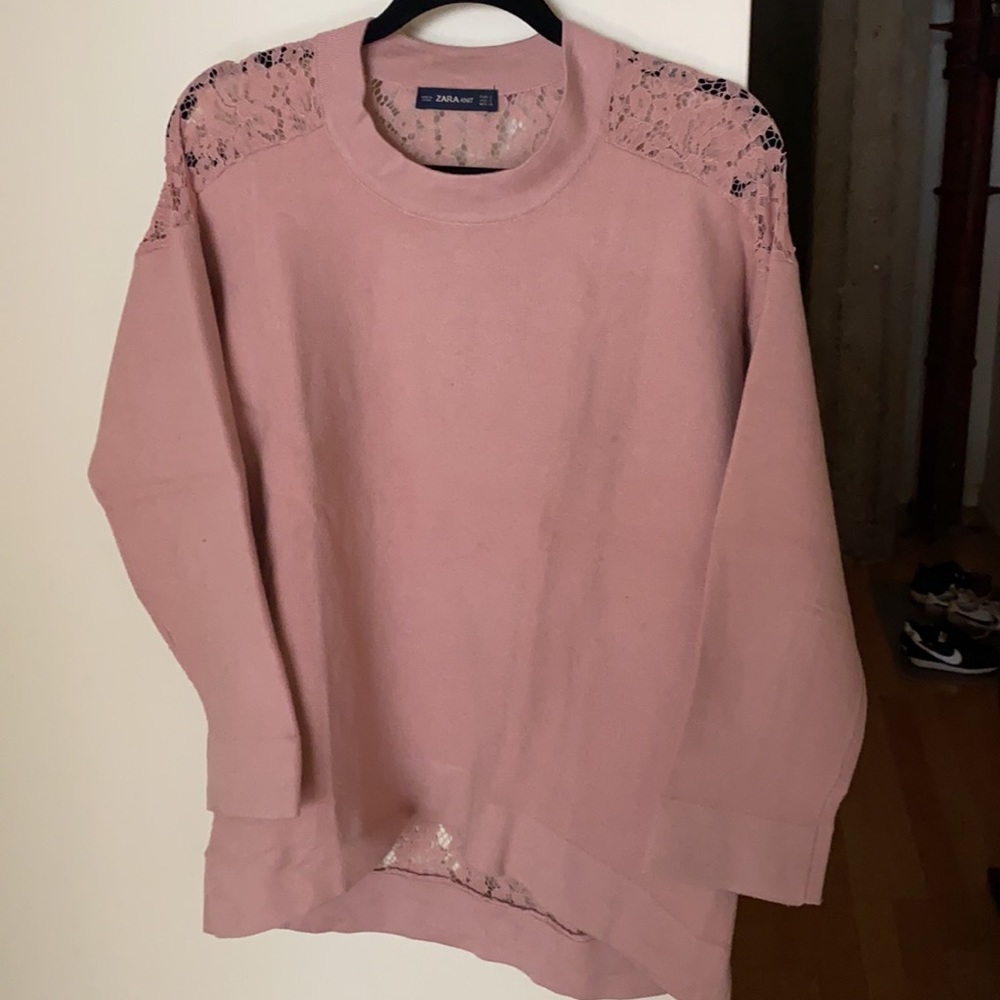 Zara tunic style knit sweater with lace detail